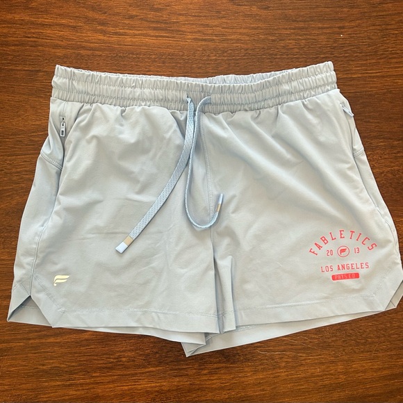 Fabletics Pants - Fabletics Light Gray Athletic Shorts with Pink Logo